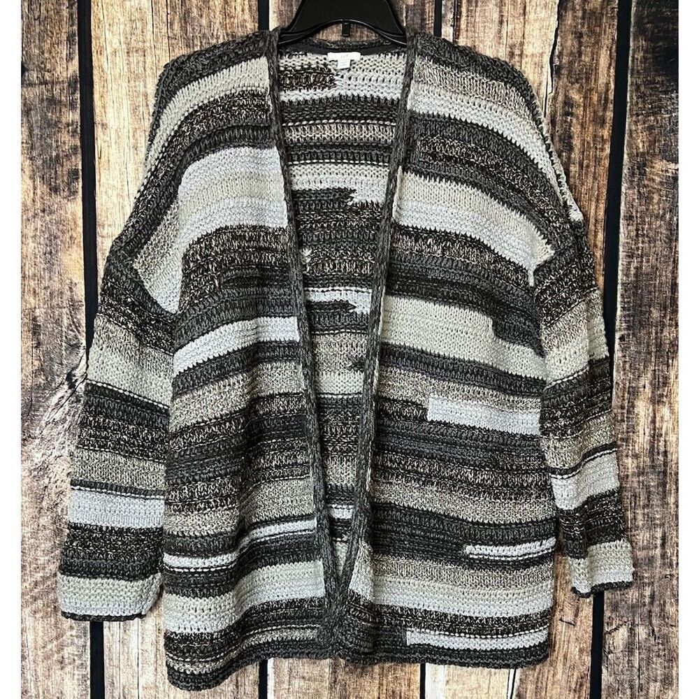 J JJill Stripe Marled Open Cardigan Sweater 3X gray Tones